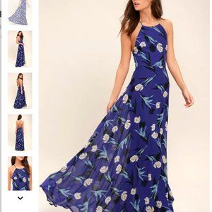 Lulus All I Need Royal Blue Floral Print Lace-Up